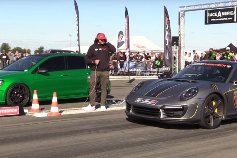 900-konne Porsche ściga się ze zmodyfikowanym VW Golfem R. Kto wygra?