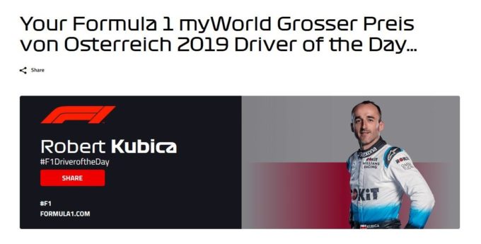 Kibiców poniosła fantazja. Robert Kubica wybrany najlepszym kierowcą na Red Bull Ringu