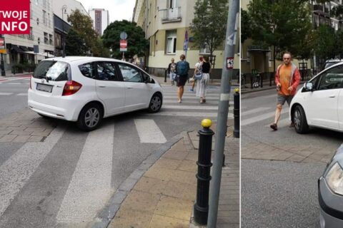 Znany dziennikarz dalej łamie przepisy. Tym razem zaparkował na dwóch „zebrach” naraz