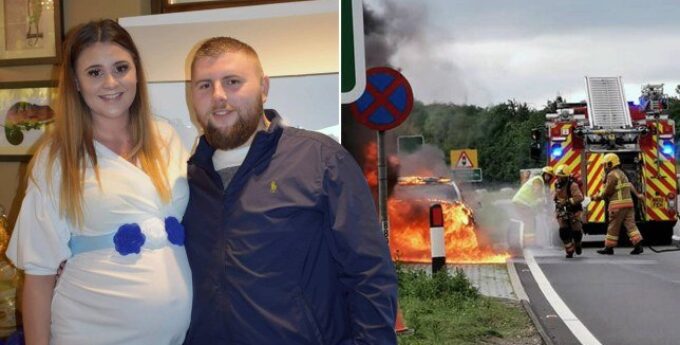 Ciężarna kobieta uciekła ze swojego BMW, które 2 minuty później stanęło w płomieniach