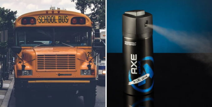 Ewakuacja szkolnego autobusu. Uczeń żartowniś opróżnił w środku całą puszkę Axe Body Spray