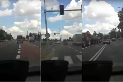 Jechał na „ogonie” karetki i swoją głupotę udostępnił w sieci. Policja już go szuka