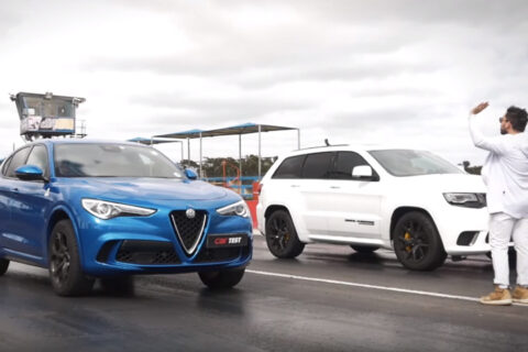 Jakim cudem słabsza o 200 KM Alfa Romeo Stelvio wyprzedza Jeepa Grand Cherokee Trackhawk?