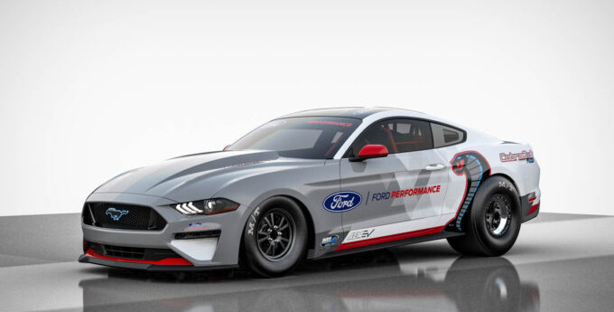 The battery-powered Mustang Cobra Jet 1400 prototype is purpose-built and projected to deliver over 1,400 horsepower and over 1,100 ft.-lbs. of instant torque to demonstrate the capabilities of an electric powertrain in one of the most demanding race environments.