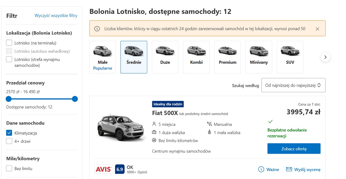 wynajem samochodu szokująco drogi