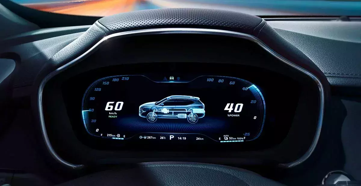 MG HS PHEV kokpit wyświetlacz