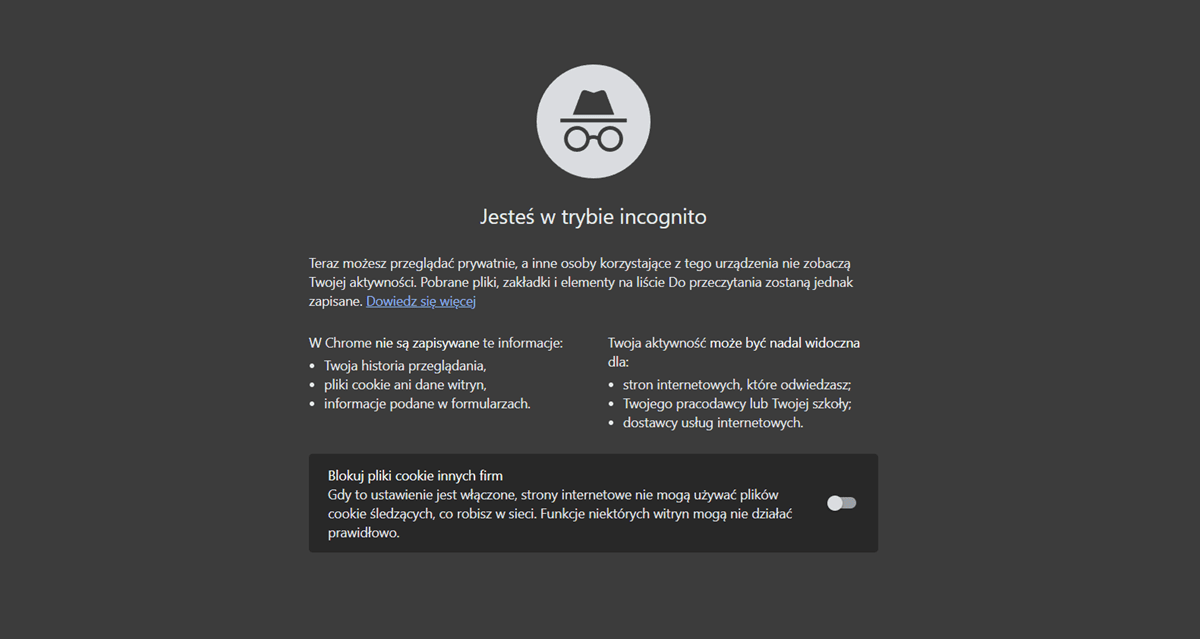 tryb incognito google