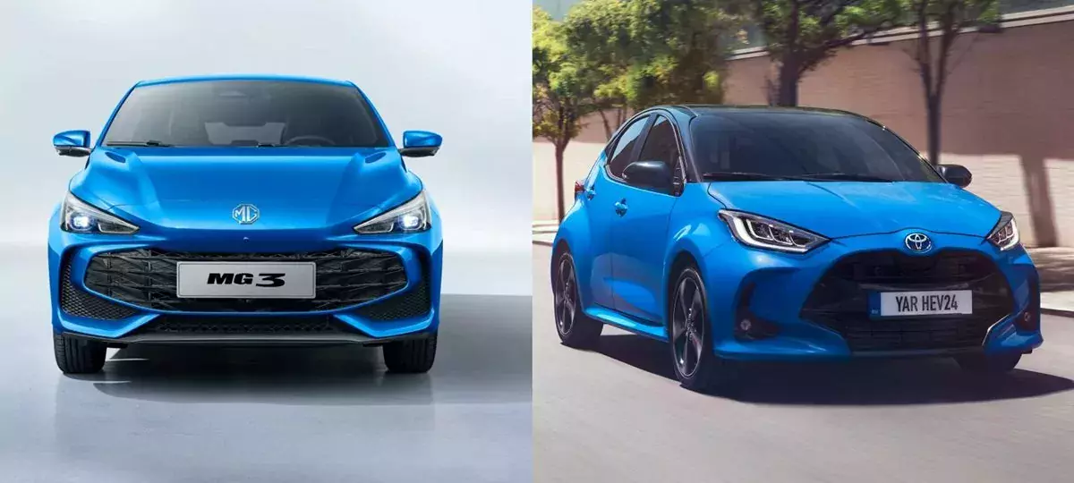 TOYOTA YARIS jest mniejsza od MG3 Hybrid