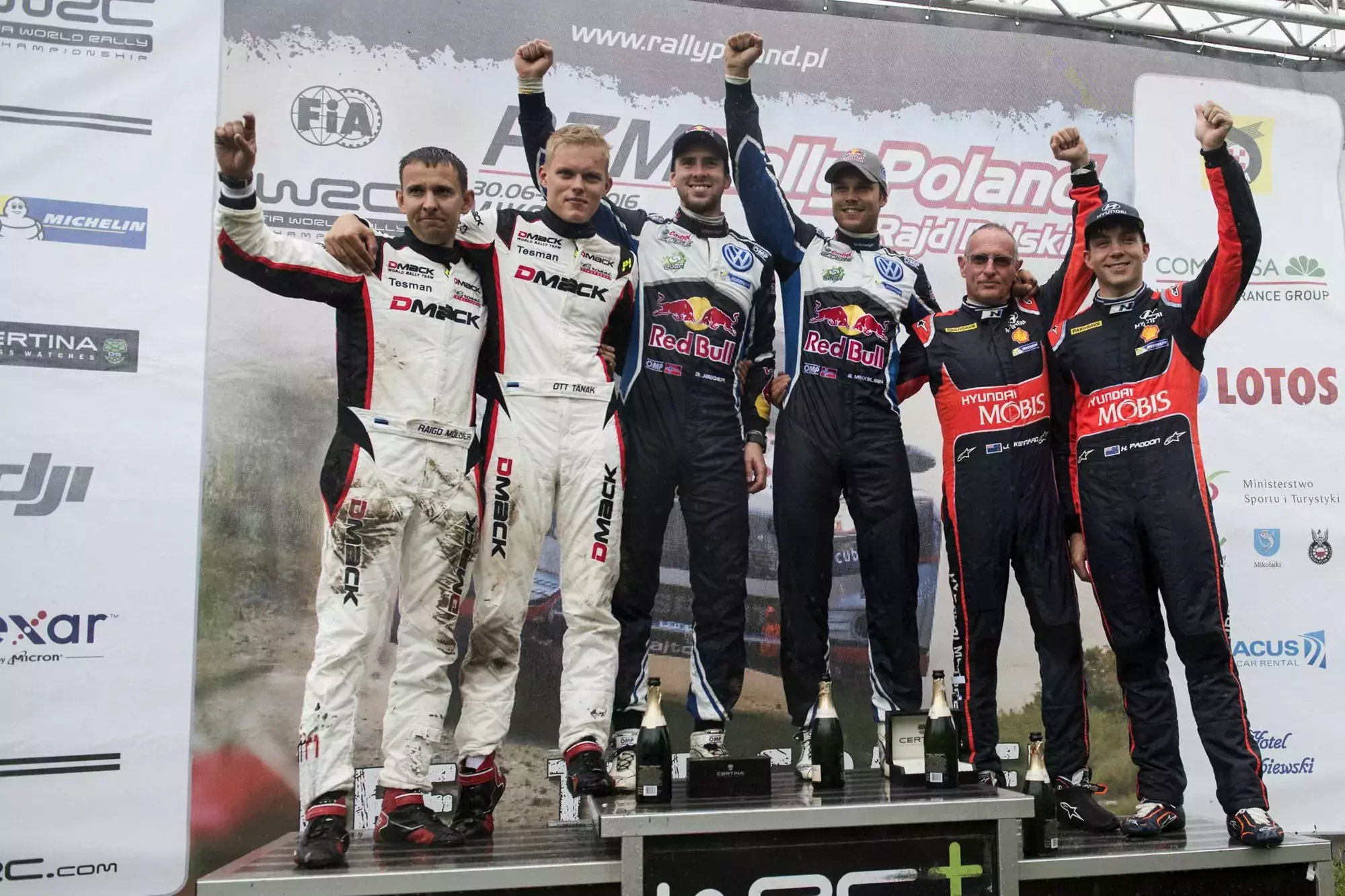 Rajd Polski 2016 / WRC / podium / Andreas Mikkelsen / Ott Tanak / Hayden Paddon