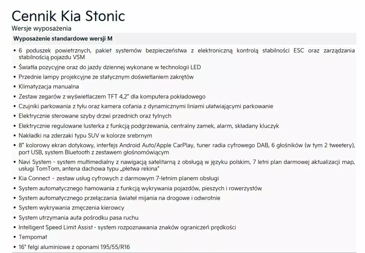 Kia Stonic 2024 kompaktowy SUV cennik
