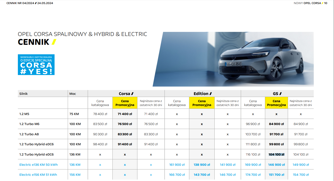 świetna alternatywa dla Toyoty Yaris to Opel Corsa w promocji