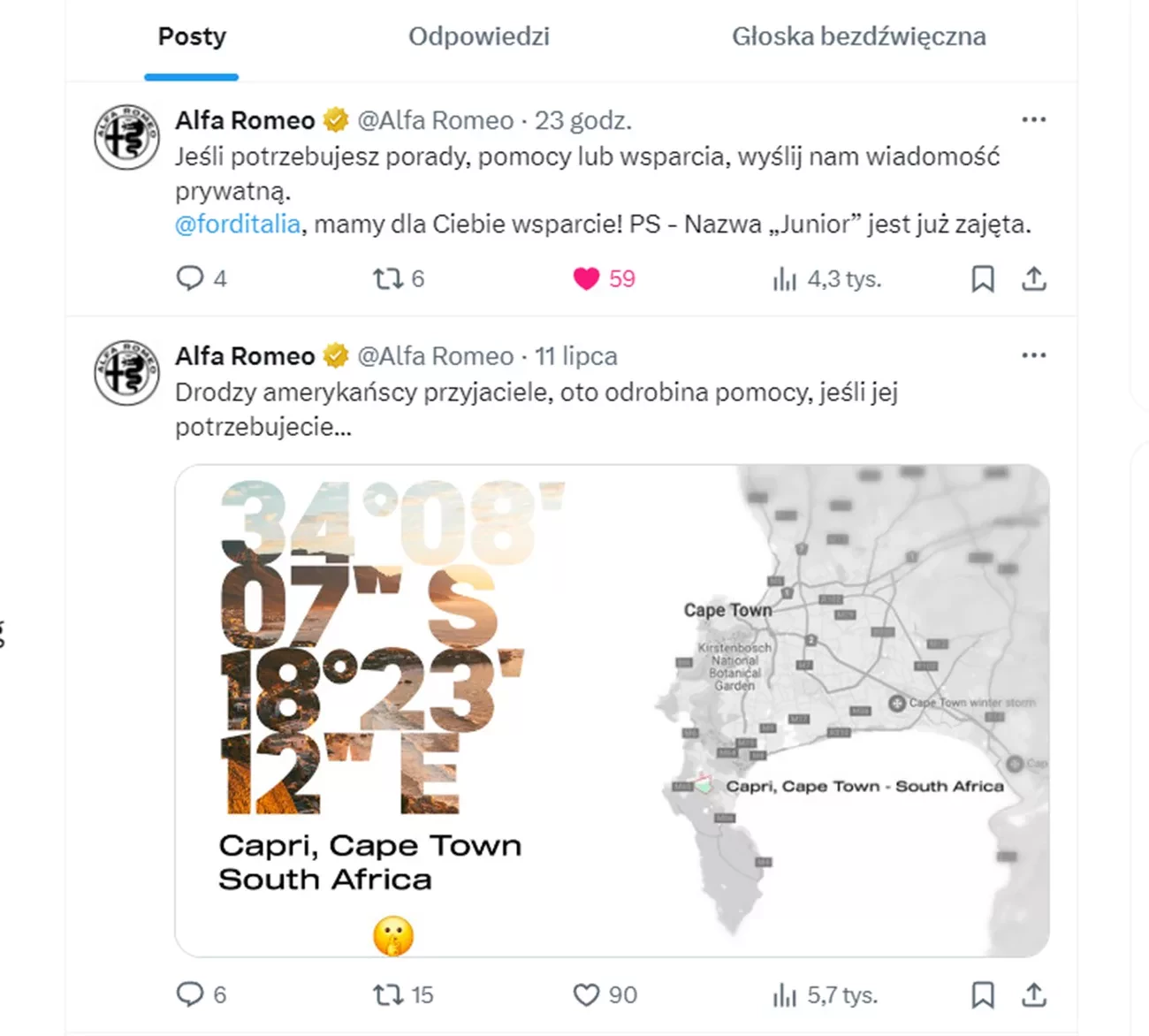 Ford Capri nie jest wloski twierdzi Alfa Romeo