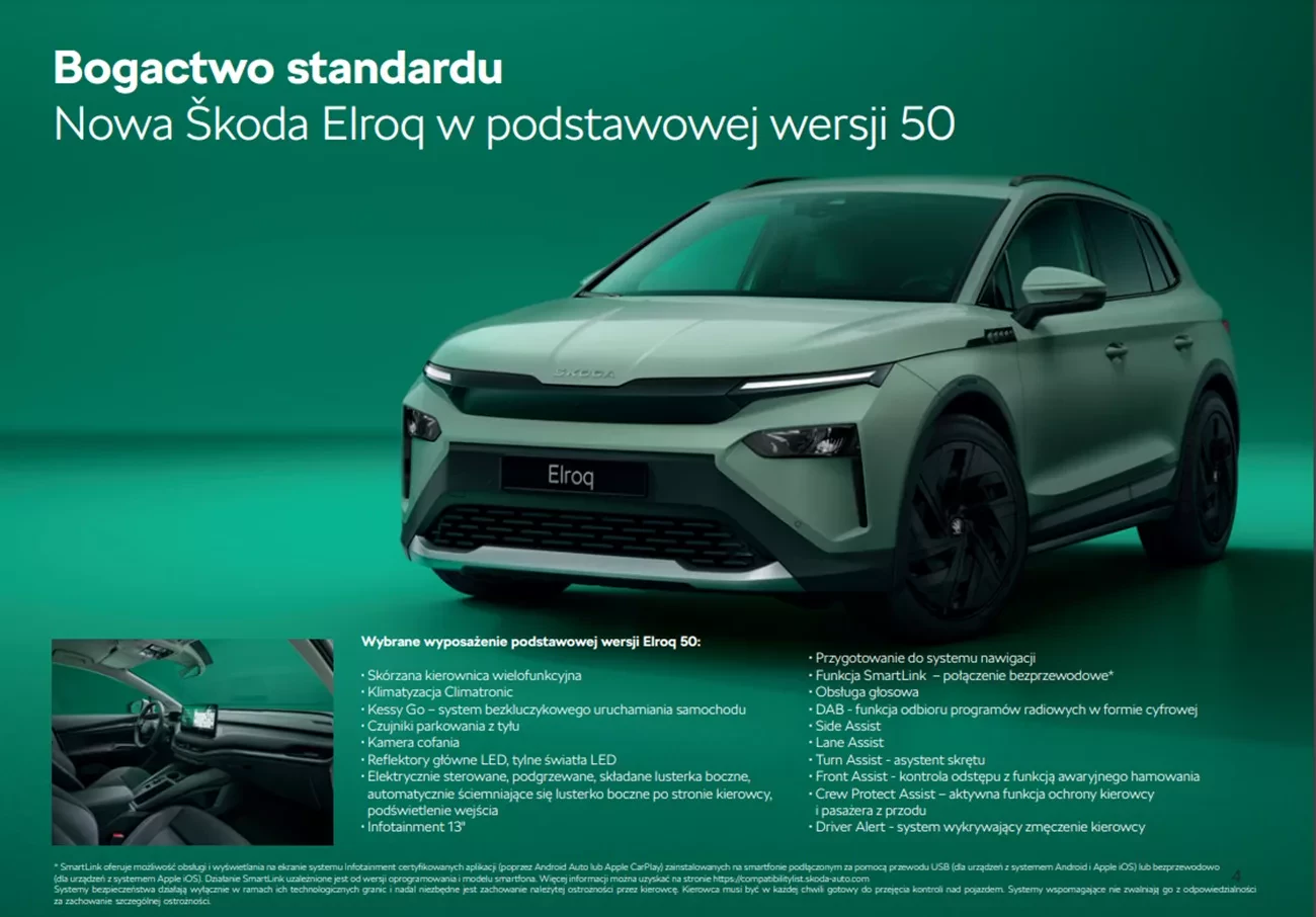 Skoda Elroq standardowe wyposażenie