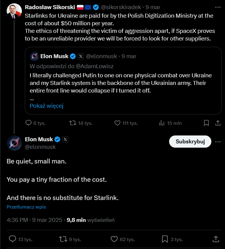 Radosław Sikorski Elon Musk X