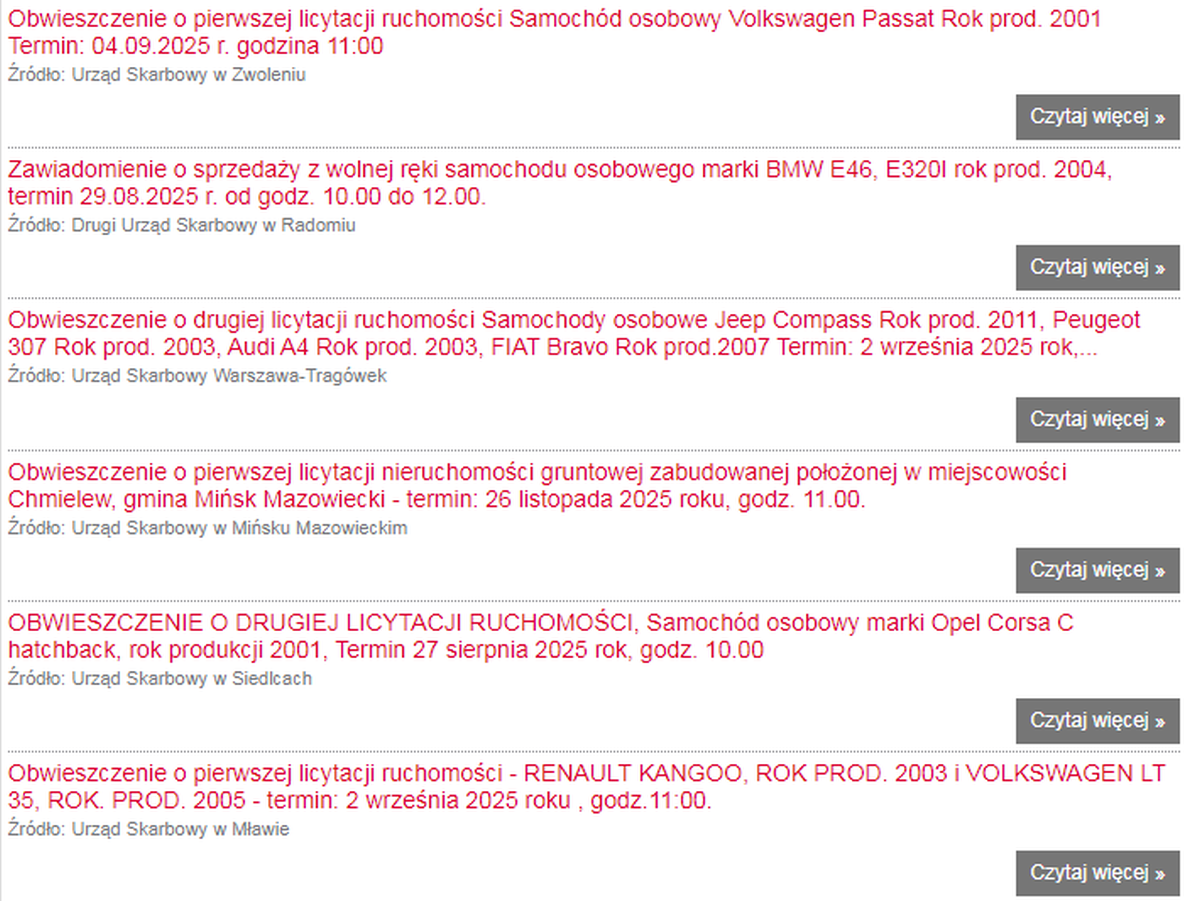 samochód z licytacji KAS licytacja samochody używane ceny cena