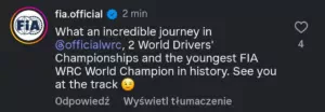 Komentarze na Instagramie po rezygancji Kallego Rovanpery z WRC