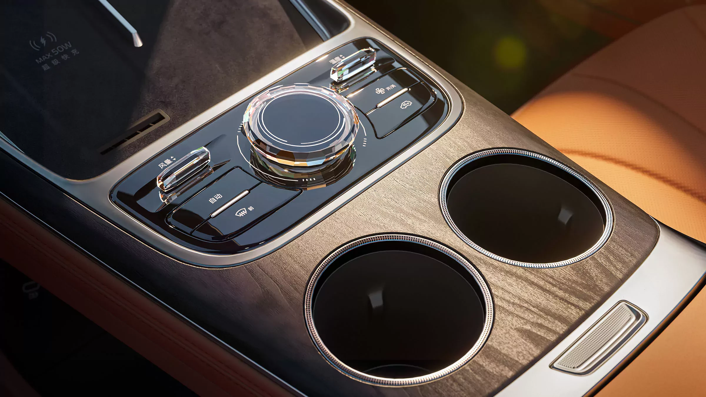 SUV Geely Galaxy 7 z wykonczeniem z drewna sandałowego