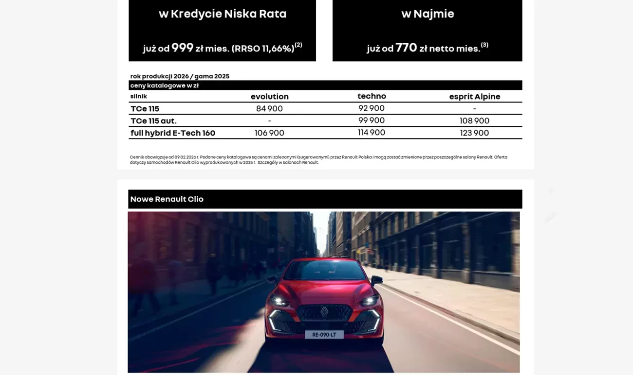 Oferta Renault Clio ważna w marcu 2026 roku