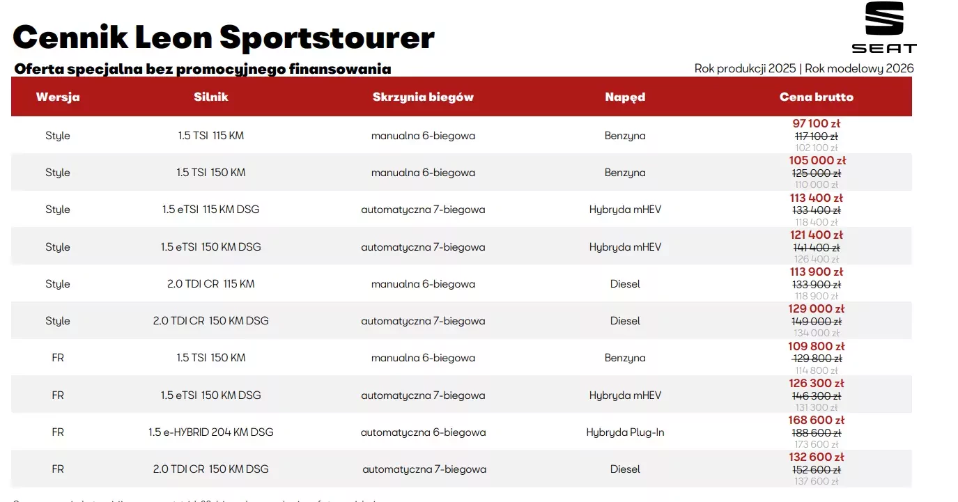 ta Seat Leon Sportstourer MY2026 PY 2025