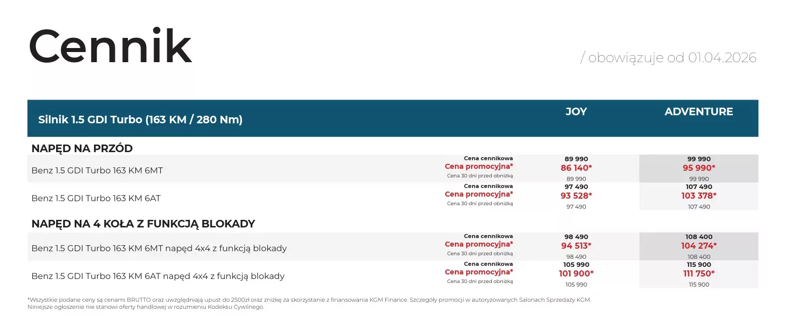 Oferta SUV KGM Tivoli 2026