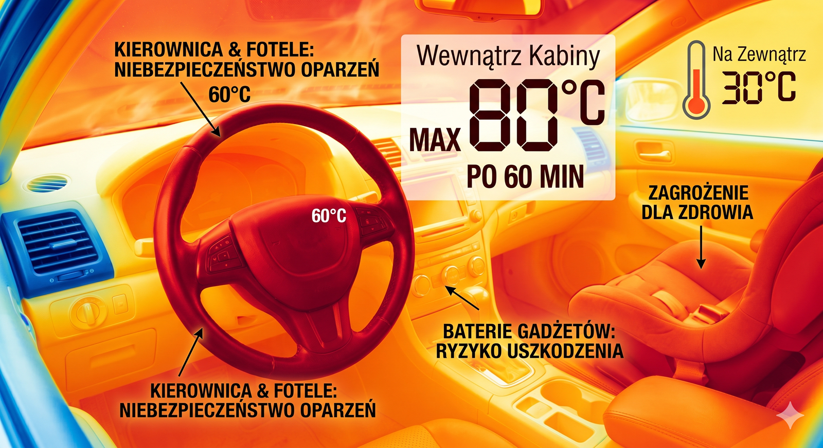 Upał w samochodzie- zagrożenia wewnątrz kabiny