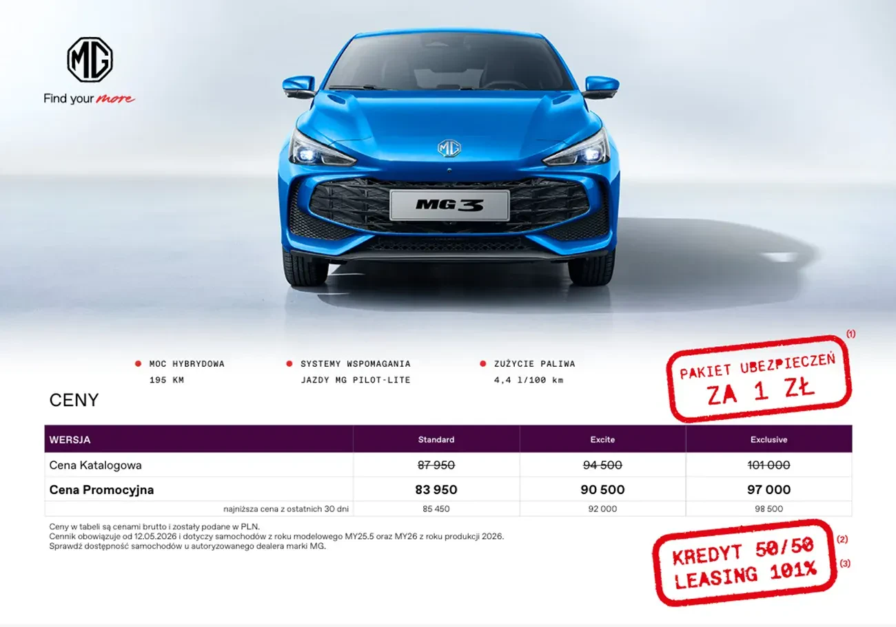 Oferta hybrydowe MG3 cena 06 2026