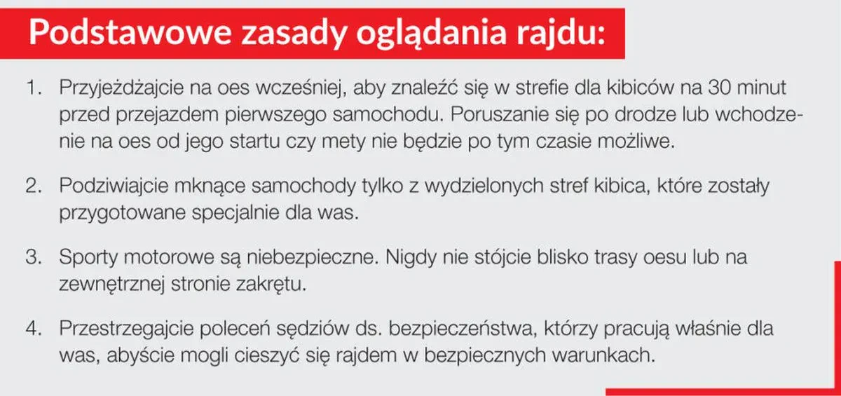 Rajd Polski 2026 zasady bezpieczeństwa kibicuj bezpiecznie odpowiedzialnie zewnętrzna safery organizator